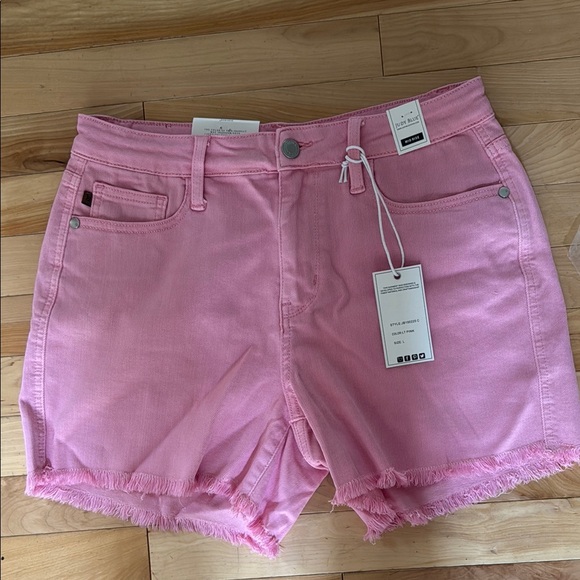 Judy Blue Pants - NWT Judy Blue Pink Jean Shorts Mid Rise Frayed Hem Size L